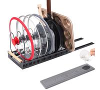 buysigo Pots and Pans Organizer Rack for under Cabinet with Stone Dish Mat，Pull out Pan Organizers inside Cabinet for Kitchen Cabinet Organizers and Storage