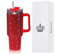 Buyso 40 Oz Bling Tumbler With Handle Rhinestones Tumbler With Lid and Straw Fix for Car Cup Holder Insulated Stainless Steel Double Wall Water Cup Travel Mug Tumblr For Women (40 oz, Red)