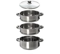 Buystarget 22 cm Deluxe Steamer Cookware Set with Glass Lid & Handles Stainless Steel Pan 3 Tier Pot CAPSULATED Bottom Kitchen Home Cook Chef Healthy Veg Cooking Hob