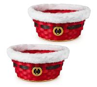 Buystarget 2x Santa Bamboo Baskets Festive Red Woven Christmas Basket Pack of 2 for Snacks, Sweets, Decorations, Gifts, Treat Basket Storage Bowl with Faux Fur Trim & Gold Buckle Hamper