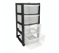 Buystarget 4 Plastic Drawers Storage Unit, 4 Tier Plastic Storage Drawers, A5 Paper Format Office Home Desktop Stationery Make Up Organiser Tidy Small Black 4 Drawer Mini Tower