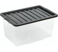 Buystarget 50L Storage Box with Black Lid Large Plastic Storage Container Strong BPA Free Stackable Nestable Non Toxic Multipurpose Transparent Kitchen Home Office Organisation Toys Shoes Parcel