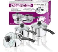 Buystarget 6 Pcs Stainless Steel Saucepan Set Sauce Pan Cooking Pots + Glass Lids For All Cooking Hobs Induction Gas Electric Cooker Cool Touch Sturdy Handles Cook Home Chef Kitchen Cookware Stock Pot