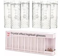 Buystarget 6X Crystal Effect Long Drink Glasses Plastic Highball Whiskey Wine Champagne Flute Glasses Tumblers Drinks Cups Durable Reusable Clear Vintage Table Glassware Hi-Ball BPA Free