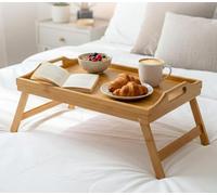 Buystarget Bamboo Bed Tray Table With Handles & Foldable Legs, Multipurpose Lap Tray Standing Desk For Breakfast In Bed, Sofa, Eating, Platters, Working, Serving, Drawing, Laptop Stand Snack Tray