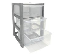 Buystarget Plastic Drawers Storage Unit, 3 Tier Plastic Storage Drawers, A5 Paper Format Office Home Desktop Stationery Make Up Organiser Tidy Small Silver 3 Drawer Grey Mini Tower