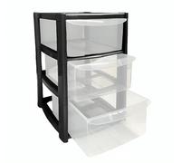 Buystarget Plastic Drawers Storage Unit, 3 Tier Plastic Storage Drawers, A5 Paper Format Office Home Desktop Stationery Make Up Organiser Tidy Small Black 3 Drawer Mini Tower