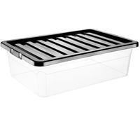 Buystarget Storage Box with Lid Large Plastic Storage Boxes Container Strong BPA Free Stackable Nestable Non Toxic Containers Transparent Kitchen Home Office Toys Shoes Parcel (32 L Black Lid)