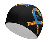 Buytruew Autism Awareness Day Adult Swim Cap Comfortable Swimming Hat for Long and Short Hair Waterproof Bathing Cap