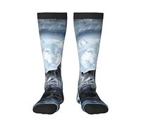 Buytruew Unisex Novelty Crew Socks, Moon Wolf Socks, Casual Funny Crazy Dress Socks for Men Women