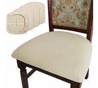 BUYUE Dining Room Chair Seat Covers Set of 4, Luxury Jacquard Fabric Stretch Washable Slipcover for Kitchen Seat Cushions, Beige-4PCS