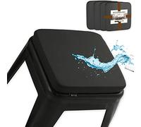 BUYUE Enhanced Anti-Slip Magnetic Bar Stool Cushions Set of 4, Luxury PU Leather Waterproof Small Seat Cushions for Café Bistro Stackable Metal Stools (Square, Black, 4)