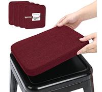 BUYUE Friendly Woven Fabric Magnetic Bar Stool Cushions Set of 4, Enhanced Anti-Slip Breathable Small Chair Seat Pads for Café Bistro Stackable Metal Stools (Square, Red, 4 Counts)
