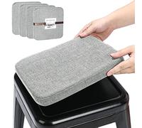 BUYUE Linen Magnetic Bar Stool Cushion 1 Piece, Improved Non-Slip Breathable Small Chair Seat Pad for Cafe Bistro Stackable Metal Stool (Square, Light Grey, 4)