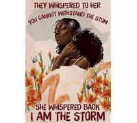 Buywell Black Queen African American Girl I Am The Storm Melanin Vintage Metal Sign Plaque Metal Funny Tin Sign Man Cave Bar Bar Club Home Wall Decor 5.5x8inch