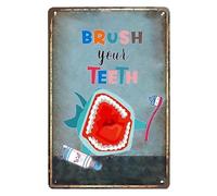 Buywell Brush Your Teeth Retro Tin Paintings, Bathroom Tips Decor Poster Wall Art Tin Sign Decor Metal Sign Poster 8X12 Inches