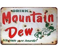 Buywell Metal Poster Plaque Porcelain Look Drink Mountain Dew Soda Vintage Retro Custom Vintage Metal Tin Signs Home Bar Shop Decorations Coffee Sign Gift 8x12 Inch