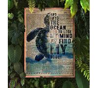 Buywell Metal Tin Retro Sign and Into The Ocean I Go to Lose My Mind and Find My Soul Poster, Ocean Poster, Best Gift for Turtle Lover, Turtle Wall Art, Ocean Wall Decor 8x12 Inch