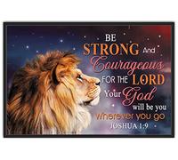 Buywell Metal Tin Retro Sign Be Strong and Courageous Wall Art-Lion Religious Scripture Decor - Christian Bible Verse Gifts for Men Music Bar Club Men's Cave Art Decor Wall Poster Gift - 5.5x8 Inch