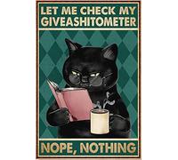 Buywell Metal Tin Retro Sign Let Me Check My Giveashitometer Nope Nothing Poster, Angry Black Cat Drink Tea Poster, Funny Black cat Poster, Black cat Halloween Poster 8x12 Inch