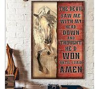 Buywell Metal Vintage Tin Sign Decor The Devil Sew Me with My Head Down and Thought He'd Won Until I Said Amen Poster Wall Poster Plaque for Home Kitchen Bar Pub Club Coffee Shop Decor 8x12 Inch