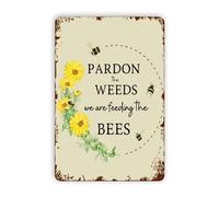 Buywell Pardon The Weeds We Are Feeding The Bees Wildflowers Sign Save The Bees Vintage Home Decor Poster Decor Poster Wall Art Tin Sign Decor Metal Sign Poster 8X12 Inches