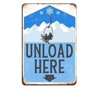 Buywell Ski Lift Unload Here Durable Use Indoor/Outdoor Makes A Beautiful Ski Resort Unload Area Sign Vintage Home Decor Poster Decor Poster Wall Art Tin Sign Decor Metal Sign Poster 8X12 Inches