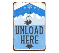 Buywell Ski Lift Unload Here Durable Use Indoor/Outdoor Makes A Beautiful Ski Resort Unload Area Sign Vintage Home Decor Poster Decor Poster Wall Art Tin Sign Decor Metal Sign Poster 8X12 Inches