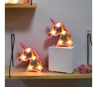 buywin 2 Pack Unicorn Light Set Battery Powered Pink Unicorn Marquee Sign Animal Shaped LED Night Lamps Decor for Home Children Bedroom Nursery, Kids Gift(Laser Unicorn)