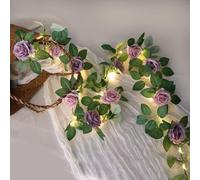 buywin 6FT Flower Garland String Lights, Battery Operated Fake Rose Vine Floral Garland with 20 LED Fairy Lights, Silk Hanging Pink Rose Light for Wedding Party Home Table Wall Decor (Purple)