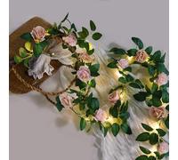 buywin 6FT Flower Garland String Lights, Battery Operated Fake Rose Vine Floral Garland with 20 LED Fairy Lights, Silk Hanging Pink Rose Light for Wedding Party Home Table Wall Decor (Pink)