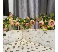 buywin 6FT Peonies Flower Garland with Fairy Lights, Rose Flower&Eucalyptus Leaves Greenery Vine Lights with Timer, Garland Fairy Lights for Wedding Table Home Bedroom Decor (Champagne)