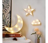 buywin Moon Star Cloud Light Set Mini Plastic Children Night Light Warm Shine Battery Operated LED Table Lamps Moon Star Cloud Shaped Curtoon Lights for Kids Bedroom, Nursery, Home(set1)