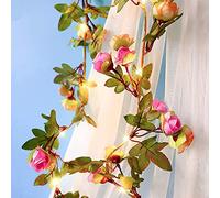 buywin Rose Bud Garland Fairy Lights with Timer, Artificial Flower LED Garland String Lights Battery Powered Rose Light Strings for Christmas Wedding Bouquets Party Home Window(Pink)
