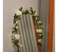 buywin Rose Garland String Lights Artificial Flower Garland with LED Light Strings, Rose Vine Lights Hanging Decor for Wedding Party Bedroom Home Window(White)