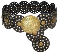 Buywis Wide Disc Belt for Women Boho Disk Concho Leather Belts Western Waist Belts for Dress 115CMBlack