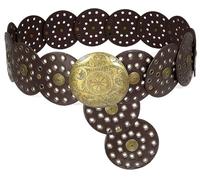 Buywis Wide Disc Belt for Women Boho Disk Concho Leather Belts Western Waist Belts for Dress 130CM Coffee