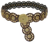 Buywis Wide Disc Belt for Women Disk Concho Belts Western Leather Belt Boho Waist Belt for Dress Coffee Band Retro Gold Buckle Length 51" Fit Waist Size Below 49"