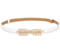 Buywis Women Skinny Belts Thin PU Leather Waist Belt with Gold Buckle for Dresses Leaf 120cm White Fit Waist 34"-45"