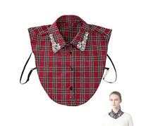 Buyzapp Red Christmas Plaid Rhinestone Detachable Collar, Rhinestone Fake Collar, for Holiday Party (Red)