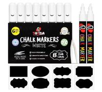 BUYZIA Liquid Chalk Markers - 8 Pack White Chalk Pens, 6mm Reversible Nib - Chalkboard Pens for Blackboards, Windows, Glass, Signs & Art - Wet Wipe Erasable
