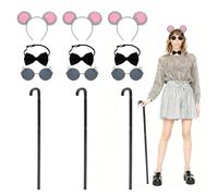 Buyzzus 12PCS Mouse Costume Accessories with Mouse Ears Headband, Blind Cane, Round Black Glasses, Bow Tie Animal Costume Accessories Outfit for Cosplay Birthday Party