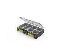 BUZBE Colony 8T (Thin) Modular Tackle Box, Customizable Waterproof Tackle Box, Plastic Organizer Box, Fishing Tackle Storage, Small Parts Box, Terminal Tackle Storage, Grey and Yellow
