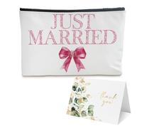 BUZCOZY Personalized Monogram Makeup Bag,Custom Cosmetic Travel Toiletry Bag,Monogrammed Gifts for Women,Sisters,Bridesmaids,Bachelorette & Bridal Shower Gifts, JUST MARRIED-pink, Pink