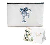 BUZCOZY Personalized Monogram Makeup Bag,Custom Cosmetic Travel Toiletry Bag,Monogrammed Gifts for Women,Sisters,Bridesmaids,Bachelorette & Bridal Shower Gifts, F-Bow, Initial-Bow