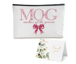 BUZCOZY Personalized Monogram Makeup Bag,Custom Cosmetic Travel Toiletry Bag,Monogrammed Gifts for Women,Sisters,Bridesmaids,Bachelorette & Bridal Shower Gifts, Mother of the Groom-pink, Pink