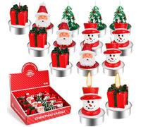 BUZIFU 12 Pieces Christmas Tree Tea Light, Christmas Unscented Candles Xmas Candles Gift Set Xmas Decoration Paraffin Candles Handmade Delicate Santa Claus, Snowman, Gift Box, X-mas Tree Candle