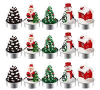 BUZIFU 15 Pieces Christmas Tealight Candles Christmas Unscented Candles Handmade Delicate Santa Claus, Snowman, Pine Cones, Xmas Tree, House Candle for Xmas Home Decoration Gifts
