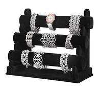 BUZIFU Bracelet Holder 3 Tier Black Watch Bracelets Velvet Jewellery Stand Scrunchy Organizer Watch Display Jewelry Display Stand Holder for Showing Watches Bangles & Bracelets (Black)
