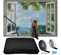 BUZIFU Window Fly Screen 100x130cm, Self-Adhesive Cat Window Screen Pets Protection Window Guard Mesh Net Cat Safety Netting Window Mosquito Net to Keep Cats Safe Indoors and Keep Bugs Out